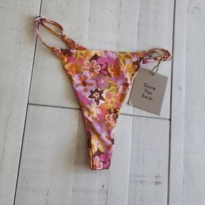 Revolve Stone Fox Swim Pink Orange Isle Thong Bikini Bottom Retro Sz Large NWT